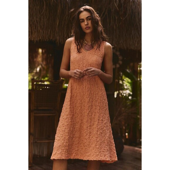 Free People Free Est Aida Maxi Dress A Line Crinkle Knit Sleeveless L New 284435 - Picture 4 of 9